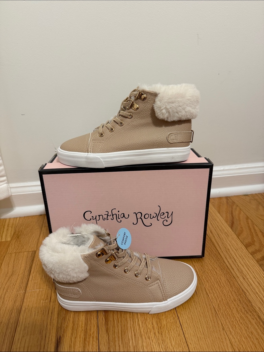 Cynthia Rowley Taupe Faux Fur High-Top Sneakers